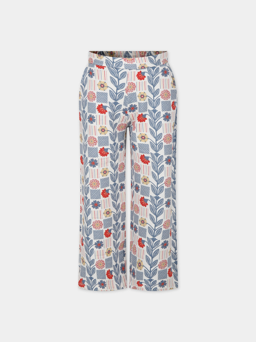 White trousers for girl with flowers print